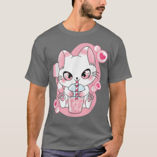 Camiseta Un gato kawaii lindo Boba Tea Bubble Tea Anime jap