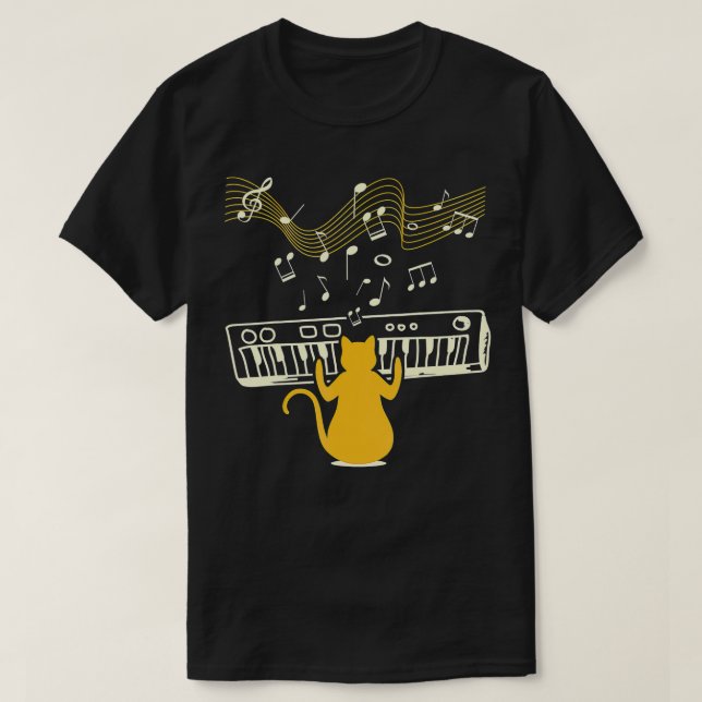 Camiseta Un gato kitsch que juega un instrumento de piano c (Diseño del anverso)