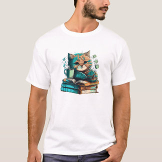 Camiseta Un gato leyendo un libro
