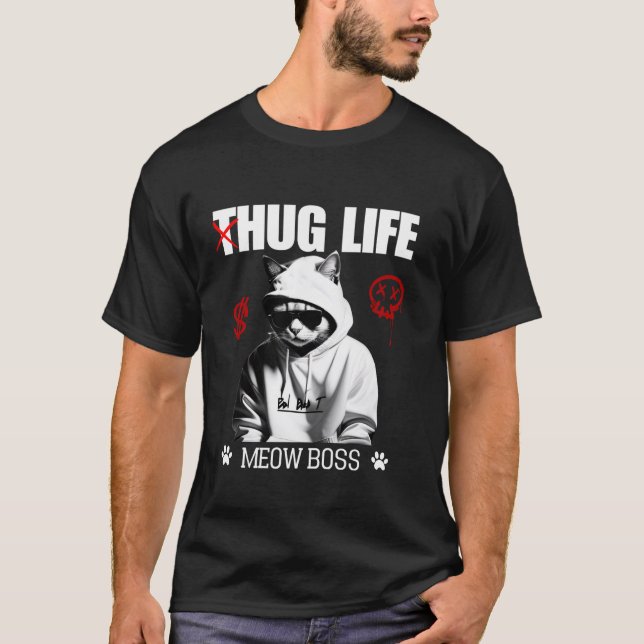 Camiseta Un gato lindo abrazo vida gracioso Thug Gangster H (Anverso)