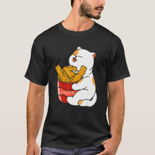 Camiseta Un gato lindo ama al pollo frito amor al gato con