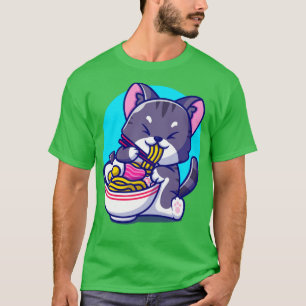 Camiseta Un gato lindo comiendo fideos de Ramen con un carr