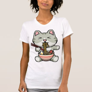 Camiseta Un gato lindo comiendo fideos soba icono personali