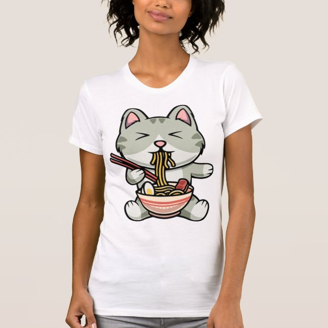Camiseta Un gato lindo comiendo fideos soba icono personali (Anverso)