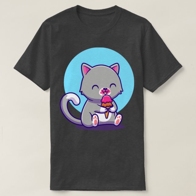 Camiseta Un gato lindo comiendo helado (Diseño del anverso)