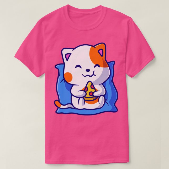Camiseta Un gato lindo comiendo pizza en Personalizado de a (Diseño del anverso)