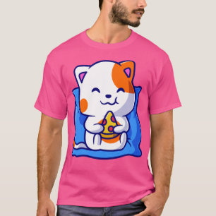 Camiseta Un gato lindo comiendo pizza en Personalizado de a