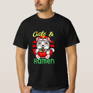 Camiseta Un gato lindo comiendo Ramen