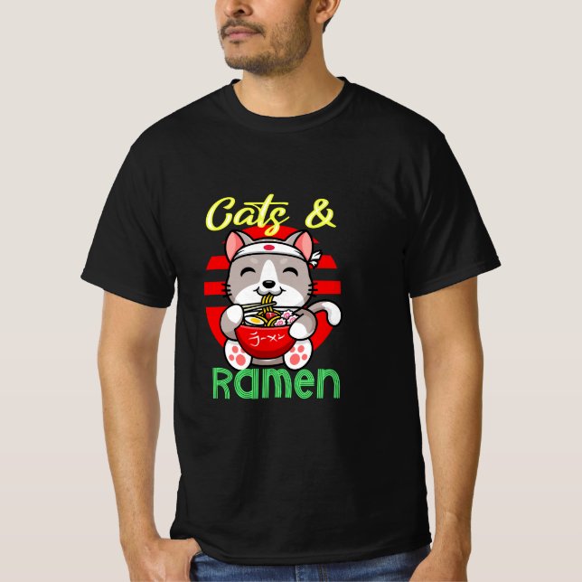 Camiseta Un gato lindo comiendo Ramen (Anverso)