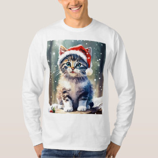 Camiseta Un gato lindo con Gorra Navidad