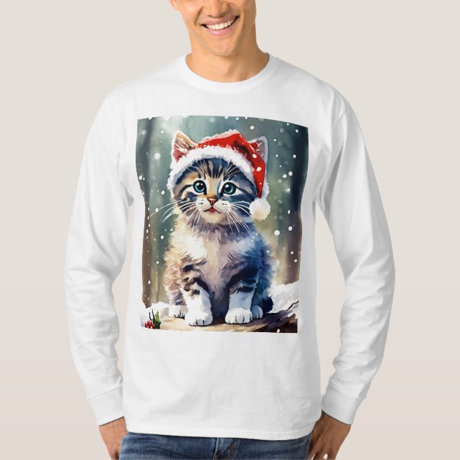Camiseta Un gato lindo con Gorra Navidad (Anverso)
