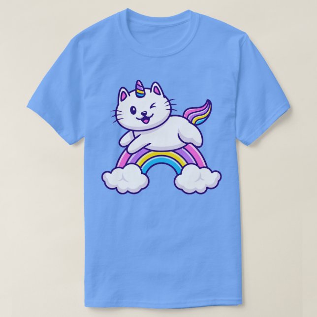 Camiseta Un gato lindo con unicornio volando (Diseño del anverso)