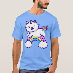 Camiseta Un gato lindo con unicornio volando