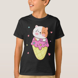 Camiseta Un gato lindo crema de hielo Anime Kawaii niños ad