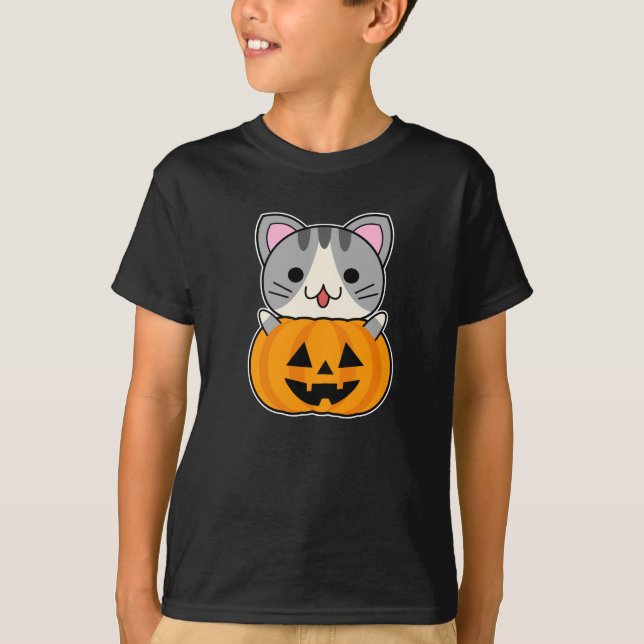 Camiseta Un gato lindo de Halloween en Jack o Lantern (Anverso)