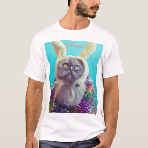 Camiseta Un gato lindo en las orejas del conejito.