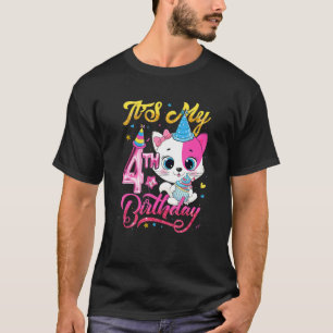 Camiseta Un gato lindo es mi cuarto cumpleaños Chicas niños