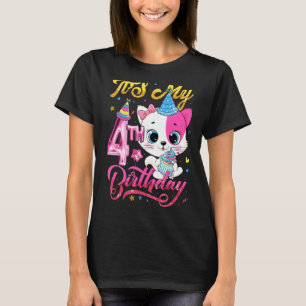 Camiseta Un gato lindo es mi cuarto cumpleaños Chicas niños