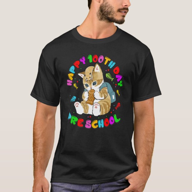 Camiseta Un gato lindo feliz 100° día de clases en la escue (Anverso)