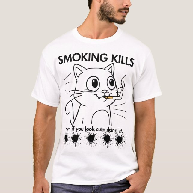Camiseta Un gato lindo - Fumar mata el divertido diseño ant (Anverso)
