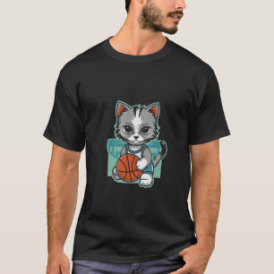 Camiseta un gato lindo juega baloncesto con ropa, divertido