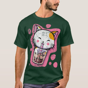 Camiseta Un gato lindo Kawaii burbuja té mujeres de anime j