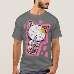 Camiseta Un gato lindo Kawaii burbuja té mujeres de anime j