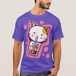 Camiseta Un gato lindo Kawaii burbuja té mujeres de anime j