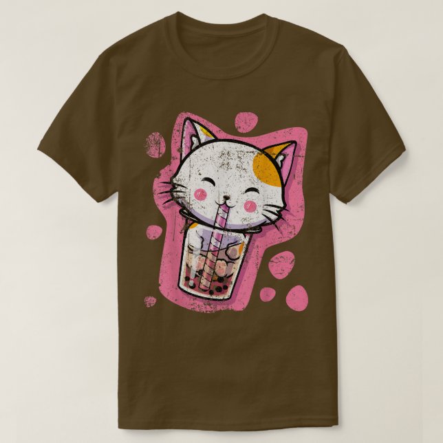 Camiseta Un gato lindo Kawaii burbuja té mujeres de anime j (Diseño del anverso)