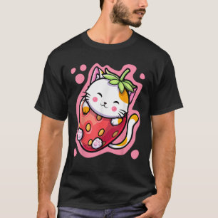 Camiseta Un gato lindo Kawaii Leche de fresa una mujer de a