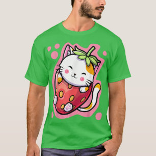 Camiseta Un gato lindo Kawaii Leche de fresa una mujer de a