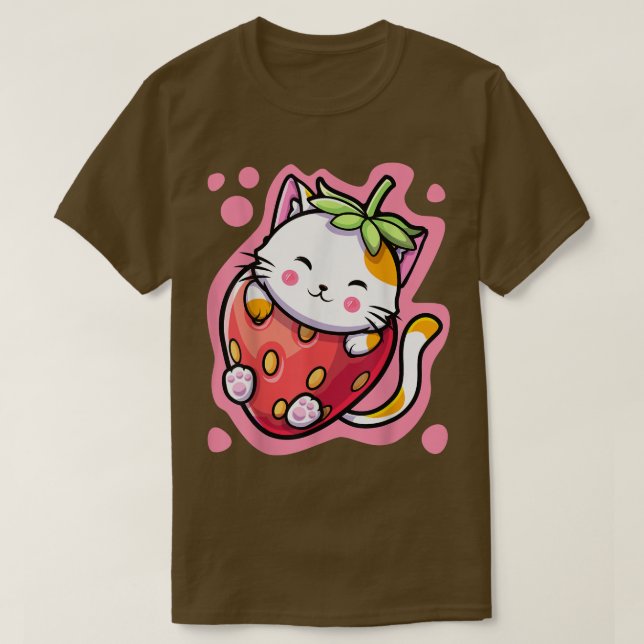 Camiseta Un gato lindo Kawaii Leche de fresa una mujer de a (Diseño del anverso)