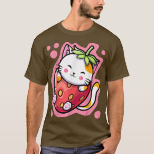 Camiseta Un gato lindo Kawaii Leche de fresa una mujer de a