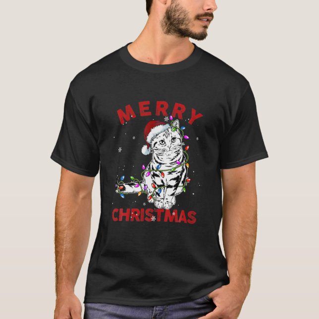 Camiseta Un gato lindo Navidad de Sombrero ilumina el diver (Anverso)