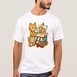 Camiseta Un gato lindo pinta un retrato de su familia