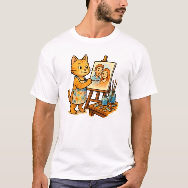 Camiseta Un gato lindo pinta un retrato de su familia (Anverso)