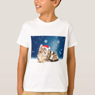 Camiseta Un gato lindo que lleva un sombrero rojo de Santa