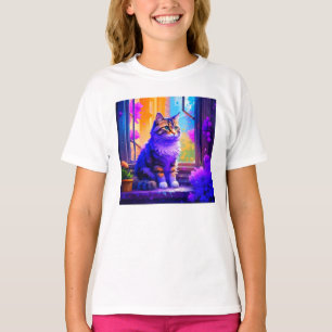 Camiseta Un gato lindo sentado en el arte de la ventana