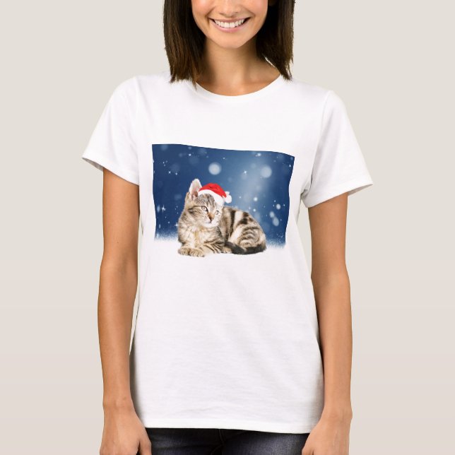 Camiseta Un gato lindo vestido con Navidades de sombrero ro (Anverso)