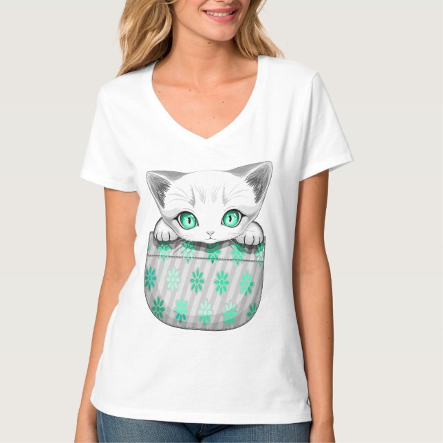 Camiseta Un gato lindo y juguetón al máximo desde un bolsil (Anverso)