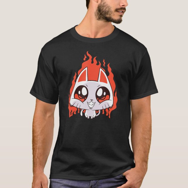 Camiseta Un Gato Malvado De Kawaii Con Fuego Gracioso Gatit (Anverso)