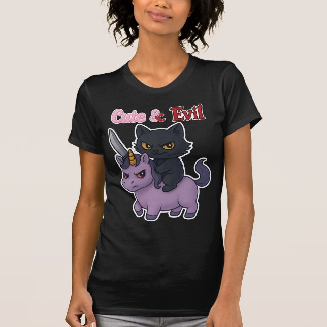 Camiseta Un gato malvado montado en el Gótico de Kawaii (Anverso)