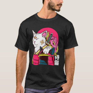 Camiseta Un gato Mascota Ninja Samurai japonés diseño kanji