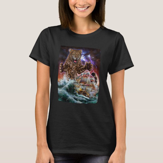 Camiseta Un gato monstruo de Jaguar atacando un barco de gu (Anverso)