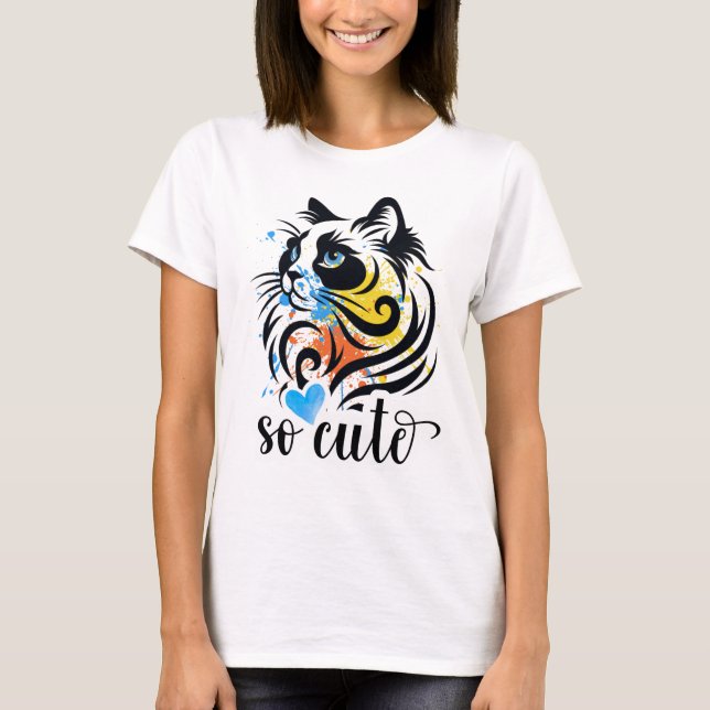 Camiseta Un gato muy lindo - Mujeres gatitas artísticas col (Anverso)