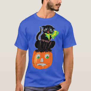 Camiseta Un Gato Negro Aterrorizado Sentado En Una Linterna