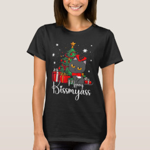 Camiseta Un gato negro divertido merry Kissmyass navidad pi