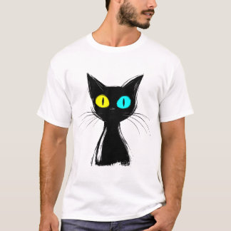 Camiseta Un gato negro espeluznante con azul izquierdo y am