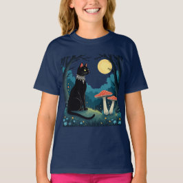 Camiseta Un gato negro familiar y toadstools Halloween 1