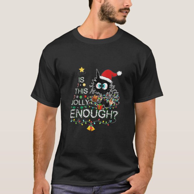 Camiseta Un gato negro gracioso es que este Navidad lo sufi (Anverso)